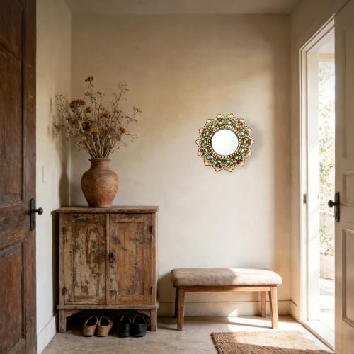 Sunburst Flower Decorative Wall Mirror Mandala Floral Wall Accent Mirror - Image 4
