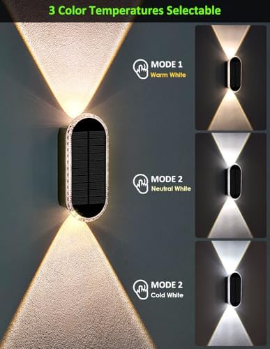 Solar Fence Lights Outdoor, 3000K/4000K/6000K 3 Modes Solar Wall Lights Outdoor - Image 4