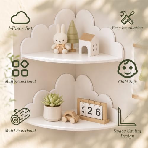 White Cloud Floating Corner Shelves Set of 2, Corner Shelves Wall Mounted - Image 6