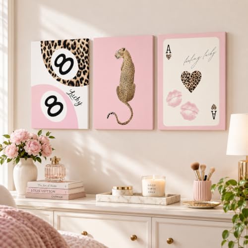 Cheetah Trendy Canvas Print Wall Art, Preppy Leopard 8 Ball Poster Pictures - Image 5
