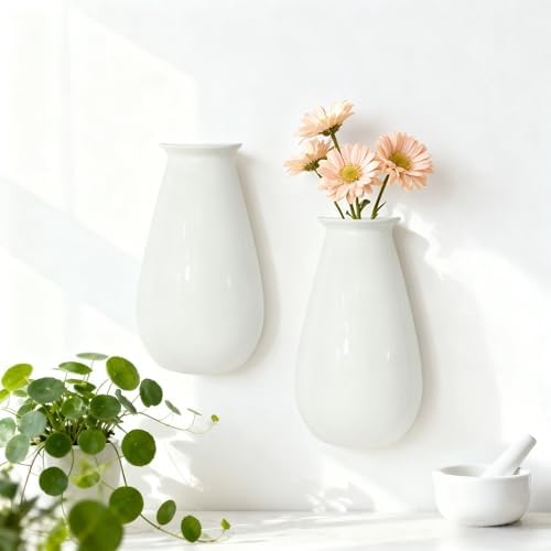White Ceramic Wall Planters, 10.6 Inch, Flared Design - Image 6