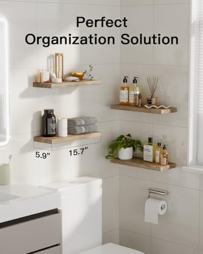 Amada Floating Shelves for Wall, Paulownia Wood, Light Brown - Image 2