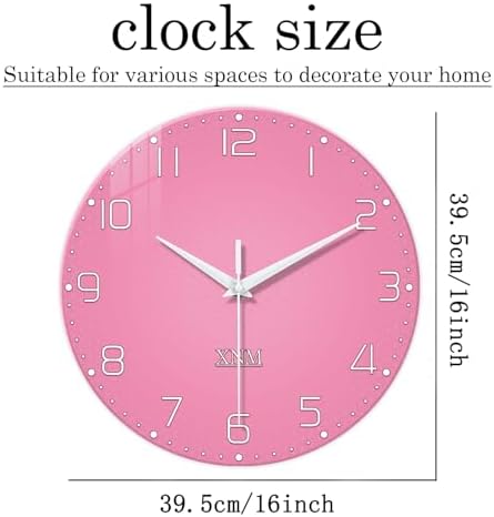 XNM Glass Pink Analog Clock Battery Operated 16 Inch - Image 3