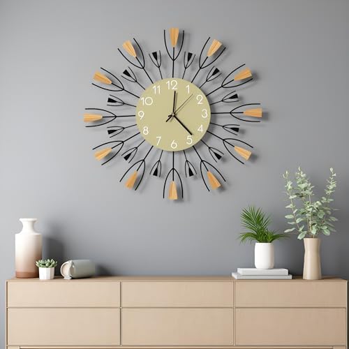 24 Inch Large Modern Mid Century Sunburst Wall Clock by XGGJWW