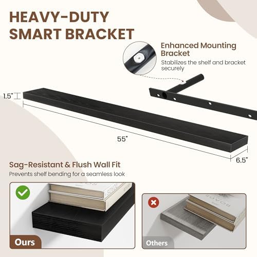 Acovy 55 Inch Floating Shelves for Wall 1 Pack, Wall Mounted Floating Shelf - Image 3