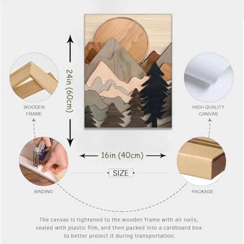 Set of 3 Mountain canvas Wall Art Large Forest Wall Decor pictures Woodcut - Image 5