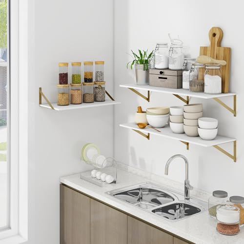 Heimlove 24W x 12D Deep Floating Shelves Set of 2 White & Gold - Image 6