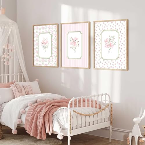 Pink Floral Wall Art Nursery Flower Canvas Wall Decor Baby Girl Wildflower - Image 6