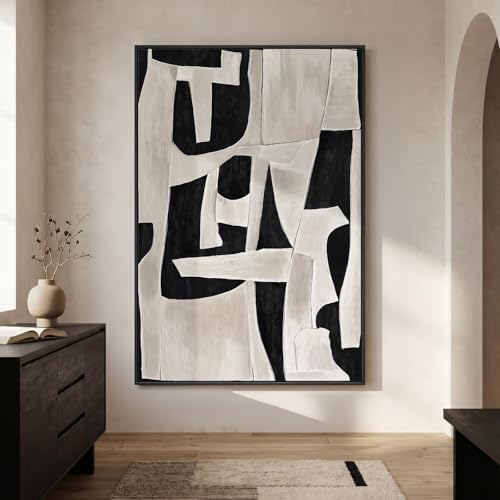 Extra Large Framed Black White Abstract Wall Art by Cuspin