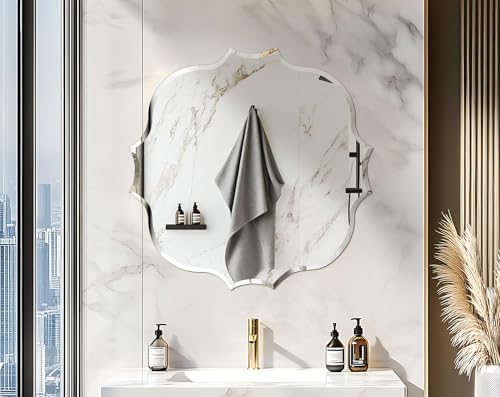 Frameless Scalloped Wall Mirror: Modern Glass Mirror 23.6x23.6 inch - Image 6