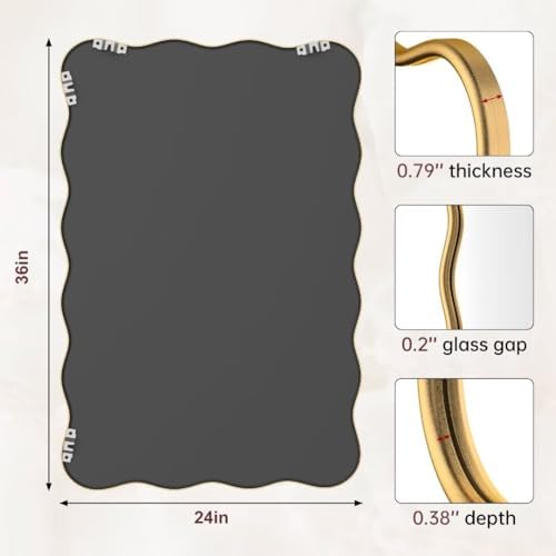 PROHOMEWARE 24x36 Gold Wavy Irregular Bathroom Mirror, Wall-Mounted - Image 3