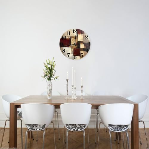 Beige and Burgundy Abstract Blocks Clock - Image 3