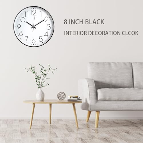 JUSTUP 8 Inch Modern Wall Clock, Silent Battery Operated Round Wall Clock - Image 4