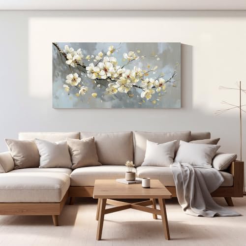 YISXINOAG Beige Flower Floral Wall Art Modern Painting Canvas Print 20"X40" - Image 3