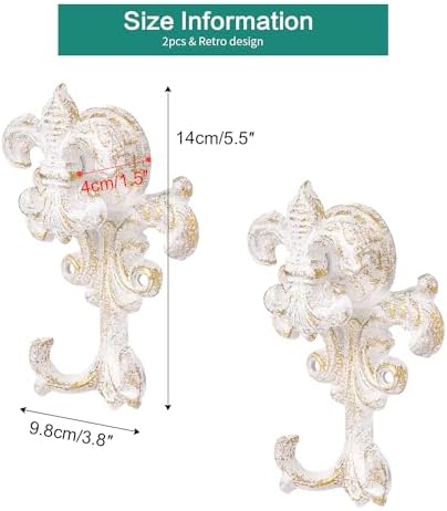 Sungmor Cast Iron Wall Hooks, 2 Pack Antique White Coat Hooks - Image 6