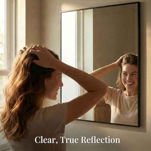 30"x36" Matte Black Framed Rectangle Bathroom Vanity Wall Mirror - Image 5