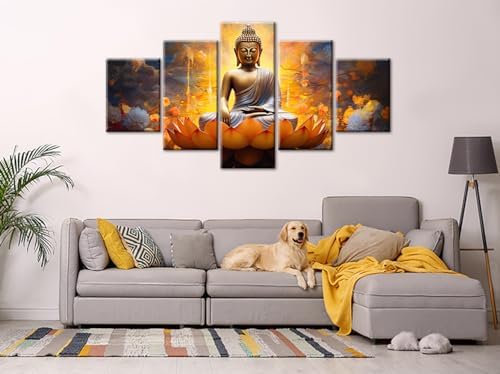 DJSYLIFE Gold Buddha Wall Art, 5 Piece Canvas Print - Image 4