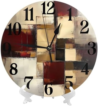 Beige and Burgundy Abstract Blocks Clock - Image 4