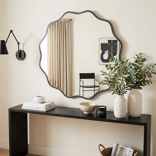 PERFNIQUE Black Scalloped Mirror, Decorative Modern Wall Decor - Image 5