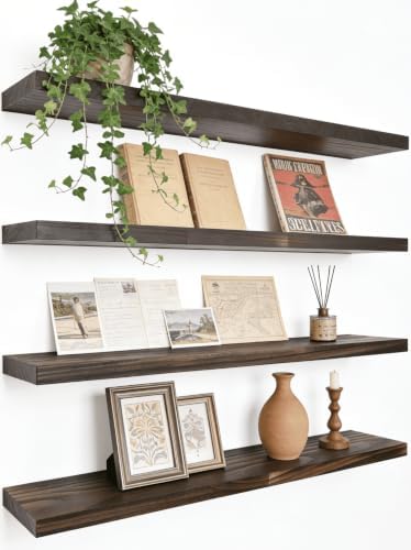 Brown Wood Floating Shelves for Wall Shelf 24 Inch Set of 4 by Unknown