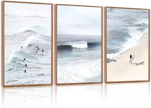 CHDITB Surfing Framed Canvas Wall Art, Seaside Ocean Surf Wall Decor, Modern by CHDITB