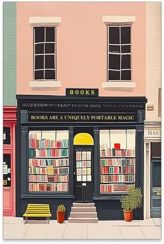 MWZUPQ Pink Bookshop Poster Book Wall Art The Bookshop On The Corner Paintings by Unknown
