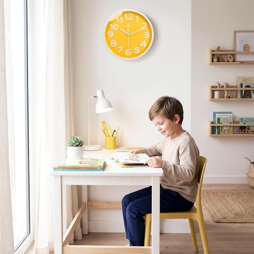 Lafocuse 12 Inch Modern Analog Yellow Wall Clock - Image 3