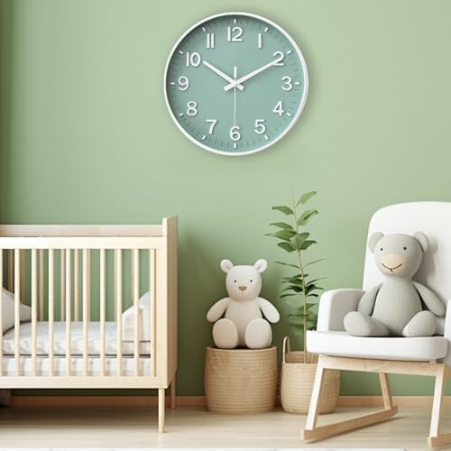 HZDHCLH 12 Inch Wall Clock Battery Operated Silent Non Ticking Green Modern - Image 7