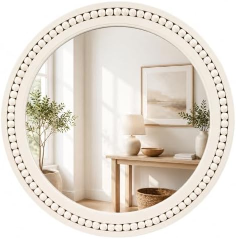 Saliwa 24 Inch Round Bathroom Mirror, Rustic Farmhouse Round Mirror by Unknown