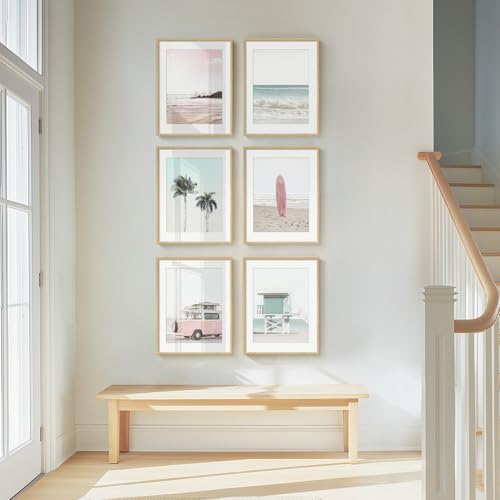 Framed Pink and Mint Green Coastal Beach Wall Art - Image 5