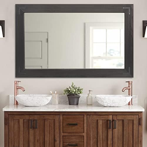 YOSHOOT Rustic Wooden Framed Wall Mirror, Natural Wood Bathroom Vanity Mirror by YOSHOOT