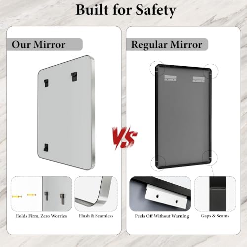 Bathroom Mirror for Wall, 30x22 Inch Rectangle Mirror, Matte Silver Metal - Image 5