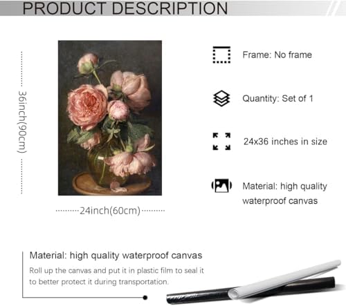 Heltrappe Moody Pink Peony Wall Art Spring Dark Academia Antique Floral Poster - Image 2