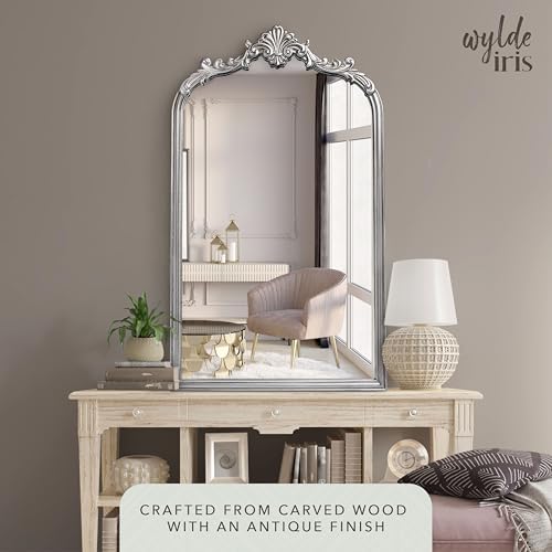 Wylde Iris English Estate Carved Arch Wood Wall Mirror, Mirror - Image 3