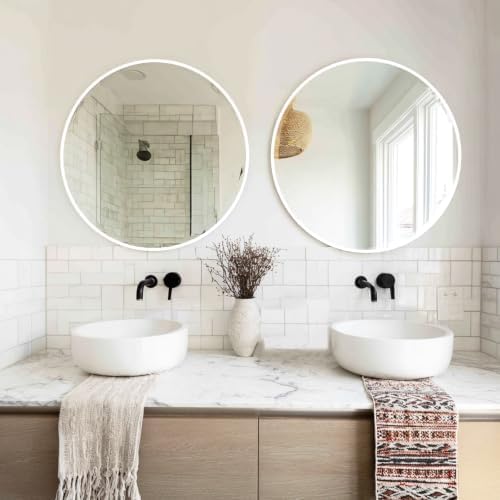 Sunniry White Round Mirror 20 inch, 2 Pack Circle Mirror, Matte Metal Frame - Image 4