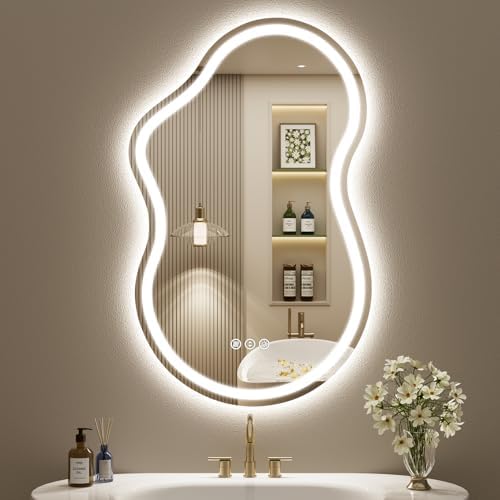 20x32 Irregular LED Mirror for Bathroom Lighted Vanity Mirror by Awandee