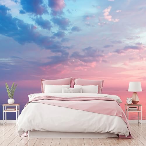 Dreamy Pink Purple Sunset Ocean Cloud Wallpaper Peel Stick by Cliouar