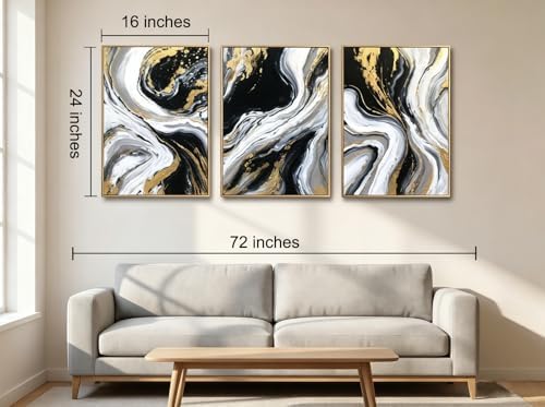 3D Textured Black and Gold Abstract Wall Art - Image 2