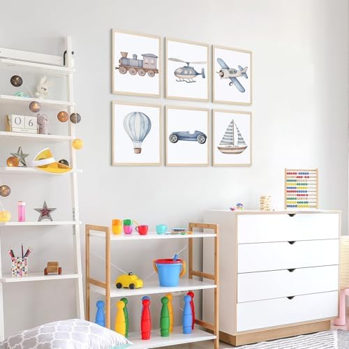Nursery Car Wall Art Set of 6, Baby Boys Poster Canvas Prints - Image 4