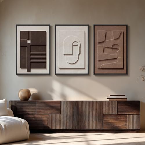 Large 3D Textured Framed Neutral Abstract Wall Art Set, 3 Piece, 20x30 In - Image 2