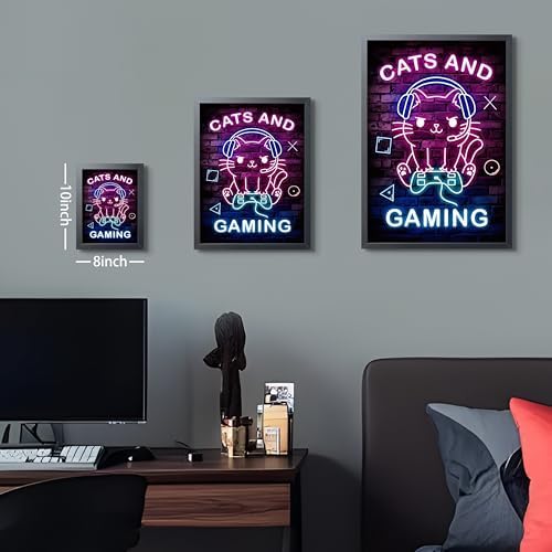 Funny Cat Gaming Wall Art, Neon Gamer Canvas Print Framed, Cute Cartoon Cat - Image 5