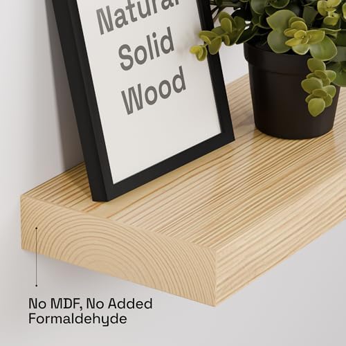 Solid Wood Floating Shelves for Wall 36 inch Long, Natural Wooden Shelf - Image 4