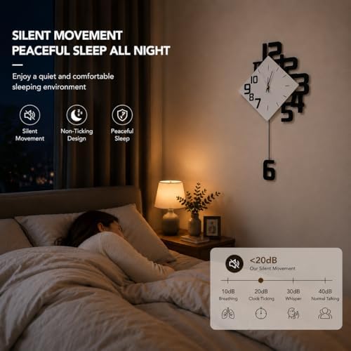 TeamSky Silent Wood Pendulum Wall Clock, Modern White Decorative Clock - Image 3