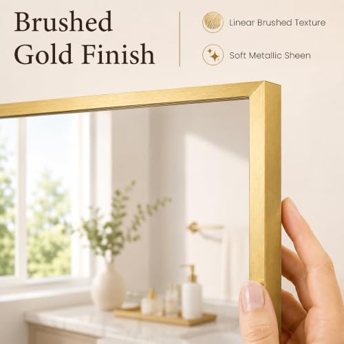 2-Pack 24"x36" Brushed Gold Framed Bathroom Vanity Wall Mirrors - Image 3