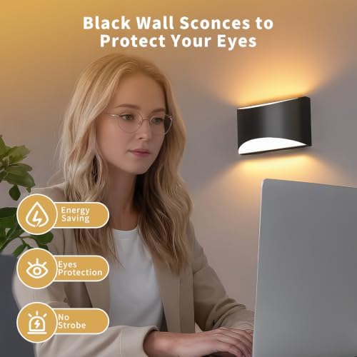 Black Modern LED Wall Sconces, 3 Colors Hardwired Indoor Wall Lights - Image 6