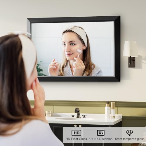 Black Bathroom Mirror for Over Sink, 24x36Inch Thick Anti-Rust Metal Frame - Image 2