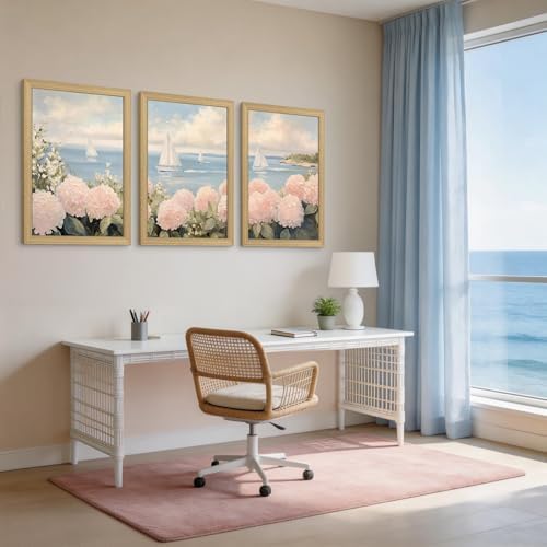Flower Ocean Sailboat Canvas Wall Art 3Pcs Framed Home Decor 12X16 Inch - Image 7