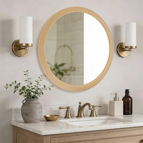 Round Mirrors 24 Inch, Vanity Wall Rustic Natural Circle Tempered Mirror - Image 4