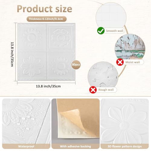 Nuanchu 80 Pcs 13.8 x 13.8 Inch Ceiling Tiles Peel and Stick - Image 2