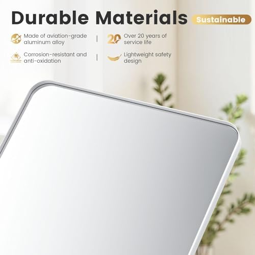 Frosted White Wall-Mounted Bathroom Mirror, 18x30-inch Metal-Frame Vanity Mirror - Image 2
